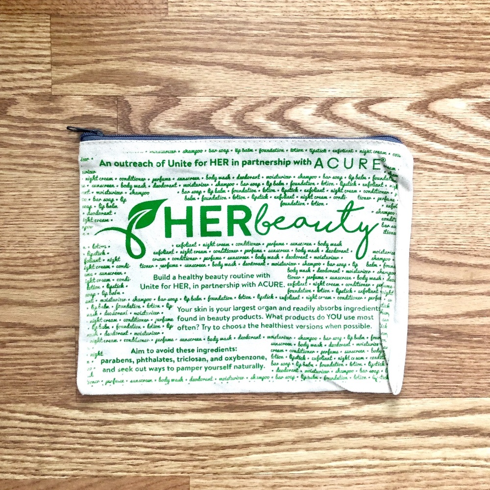 HER Beauty canvas makeup bag